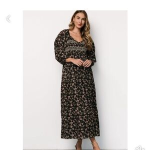 Puffed Sleeve Floral Black Dress